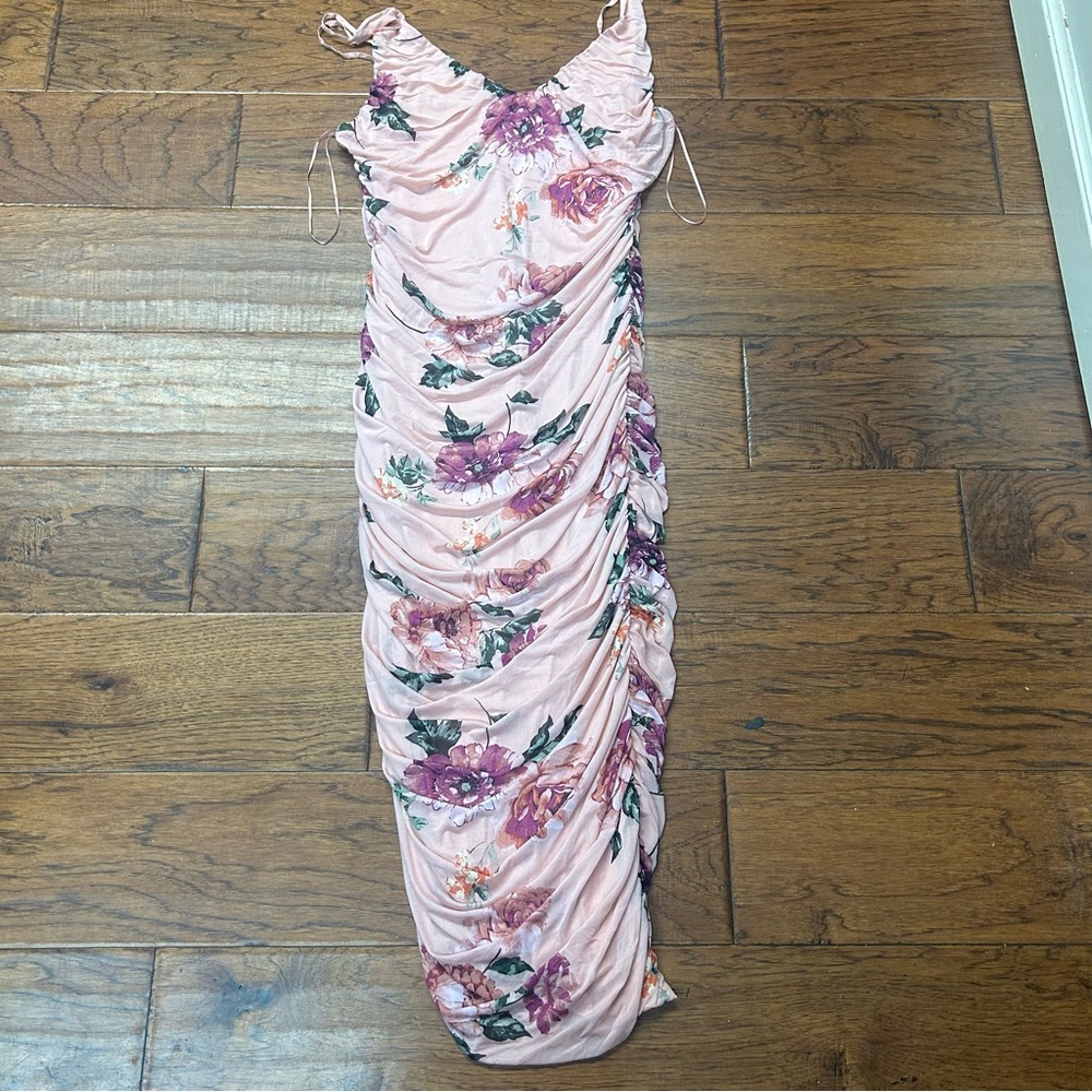 Floral Pink Ruched cocktail Dress‎